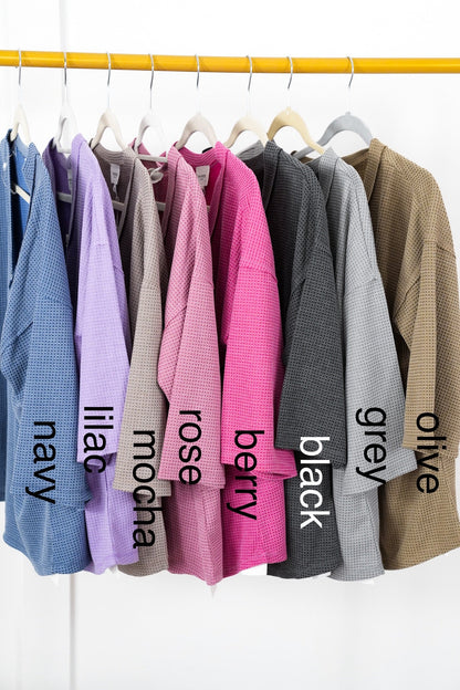 Door Buster! Plus/Reg Thermal 3/4 Sleeve V-Neck Top with Button Detail