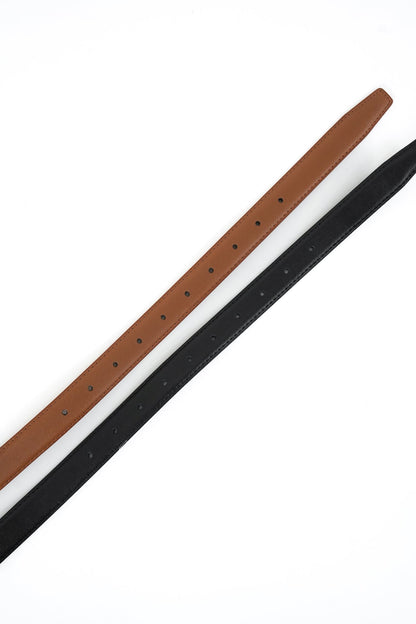 Leather Belt with Polished Silver Rectangular Buckle