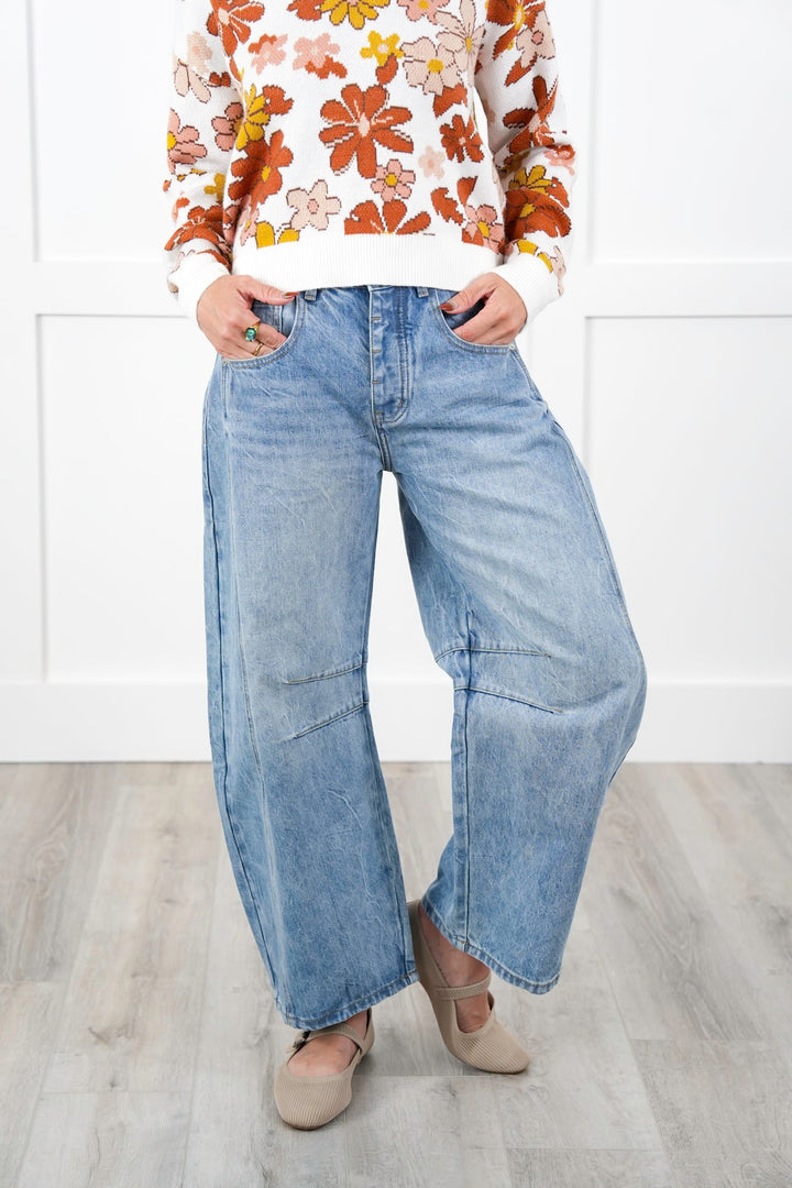 Mineral Wash Denim High Waist Barrel Pants