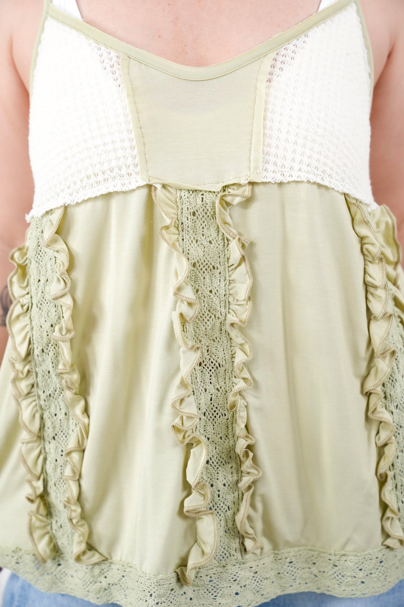 POL Sleeveless V Neck Knit Top with Ruffle Detail
