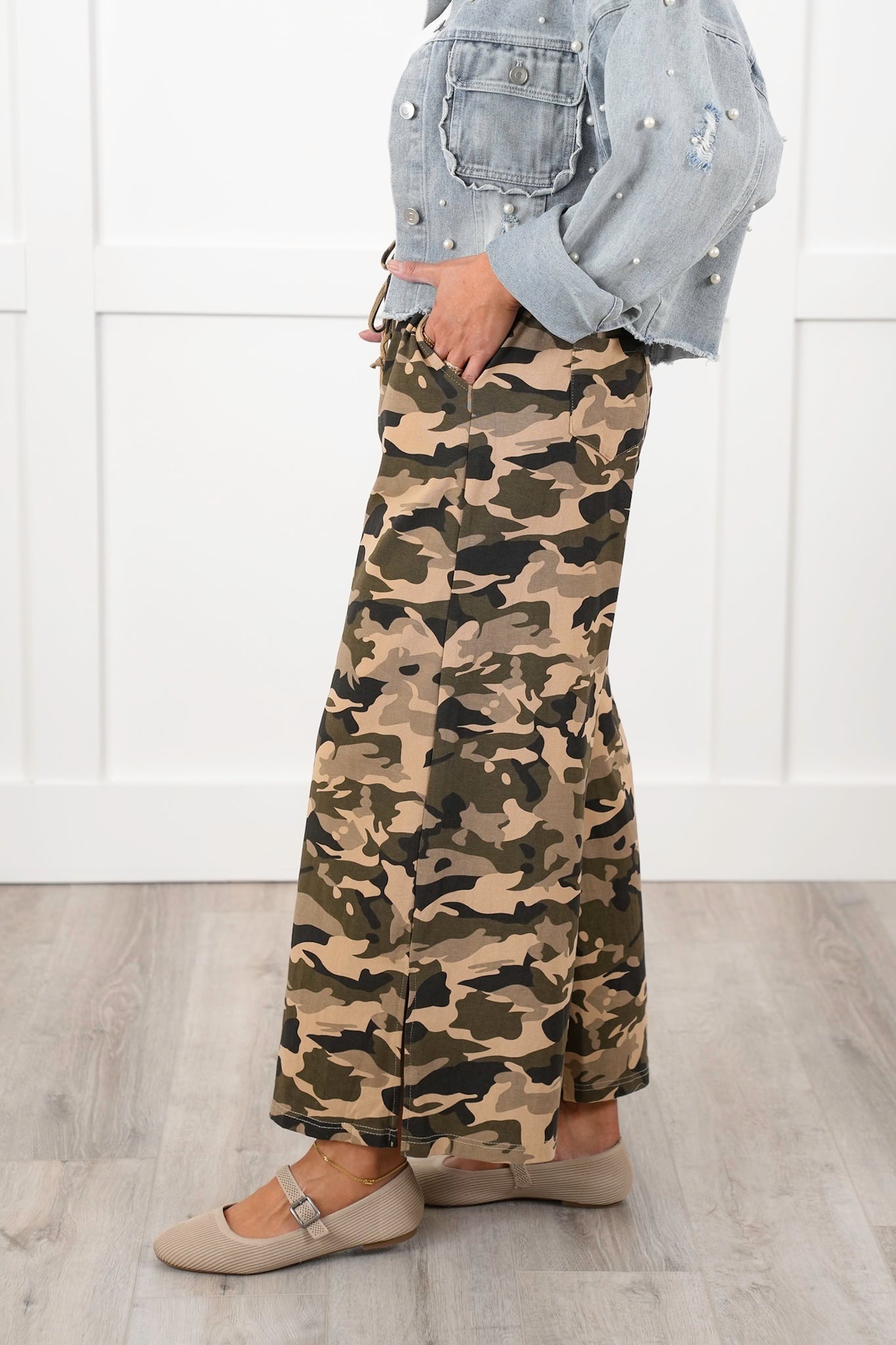 POL Camo Thermal Knit Elastic Waist Pants with Side Pockets