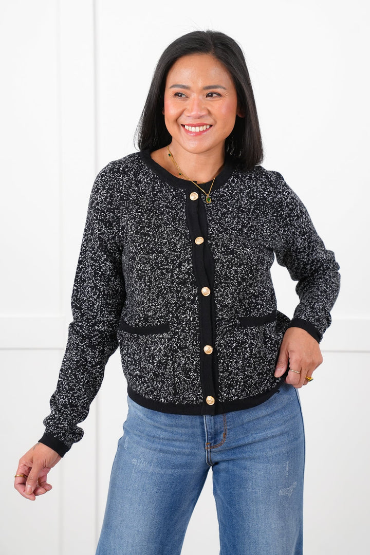 Black Speckled Long Sleeve Button Down Cardigan