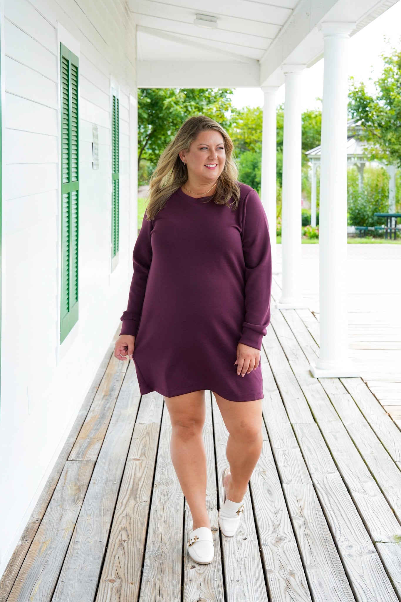 Door Buster!! Plus/Reg Solid Long Sleeve Crew Neck Sweatshirt Dress