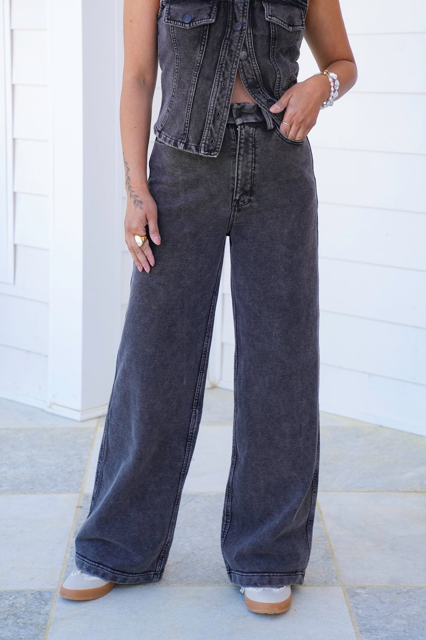 Plus/Reg Mineral Wash High Waist Pants