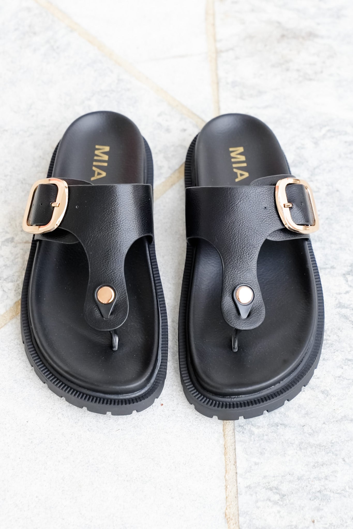 MIA Vegan Leather Buckle Thong Sandal