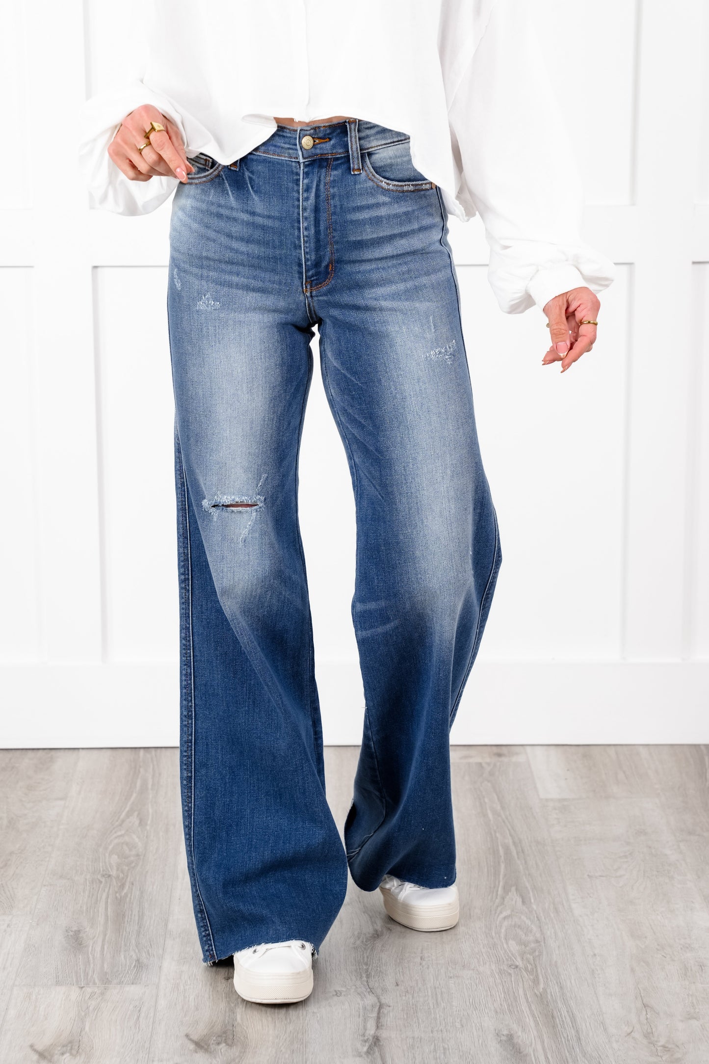 Judy Blue High Rise Medium Wash Retro Wide Leg Jeans with Cuff