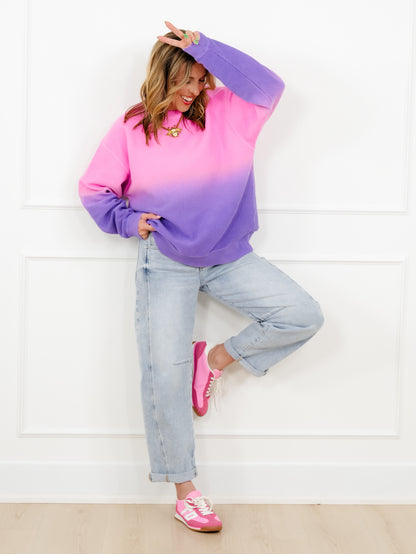 Plus/Reg Dip Dyed Corded Long Sleeve Pullover Top