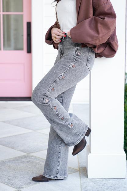 Judy Blue High Rise Grey Tummy Control Bootcut Jeans with Western Side Seam