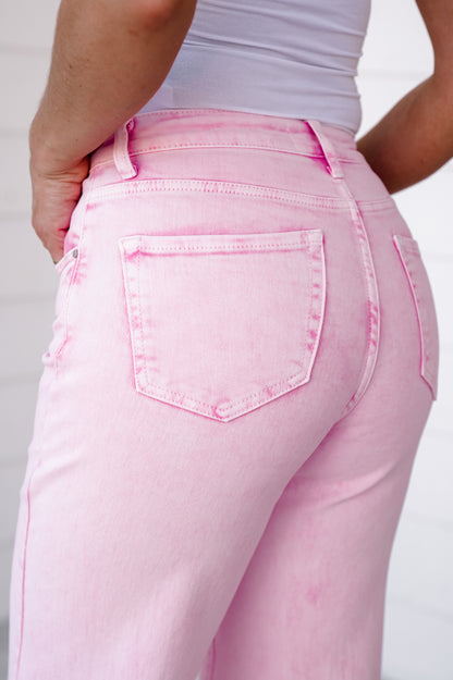 FP x Risen High Rise Acid Pink Tummy Control Wide Leg Jeans