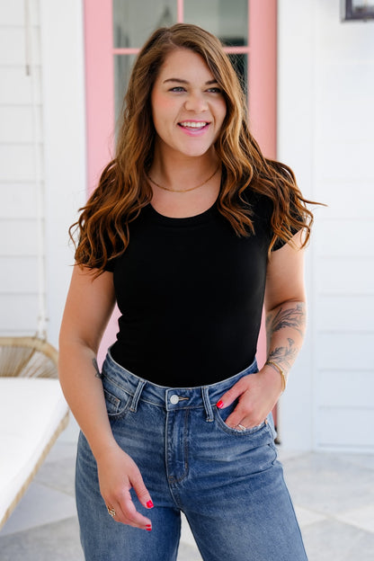 Short Sleeve Ribbed Knit Bodysuit