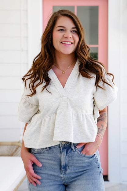 Short Ruffle Sleeve Hooded Cropped Top