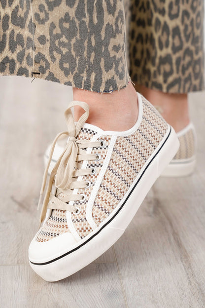 Corky's "Waiting List" Tan Woven Platform Sneakers