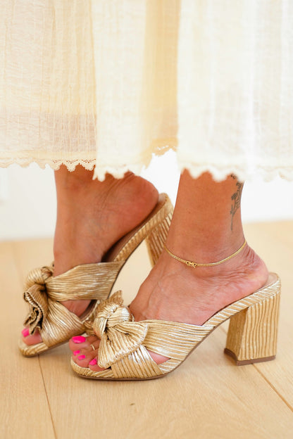 MIA Chic Pleated Open Toe Mule with Knotted Bow