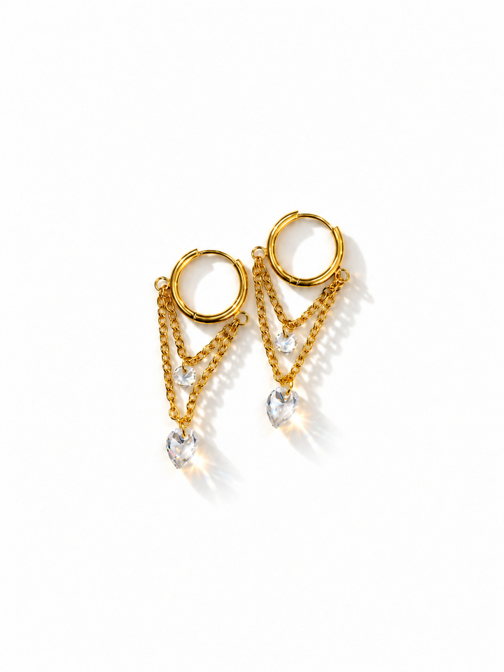 Gold Crystal Chain Drop Hoop Earrings