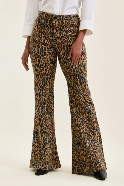 Judy Blue Mid Rise Leopard Jaqueline Flare Jeans