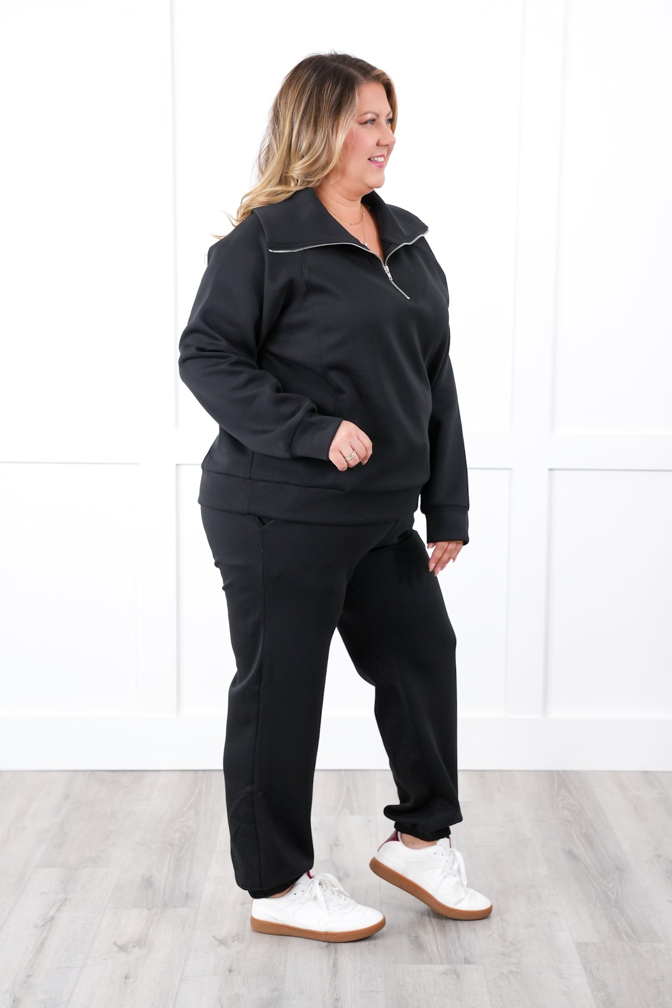 Door Buster! Plus/Reg Long Sleeve Half Zip Top with Elastic Waist Joggers Pant Set