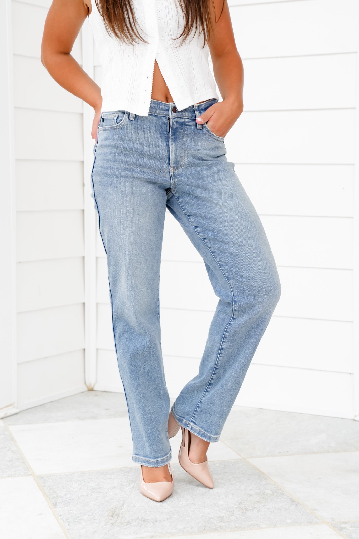 Judy Blue High Rise Medium Wash Vintage Straight Leg Jeans