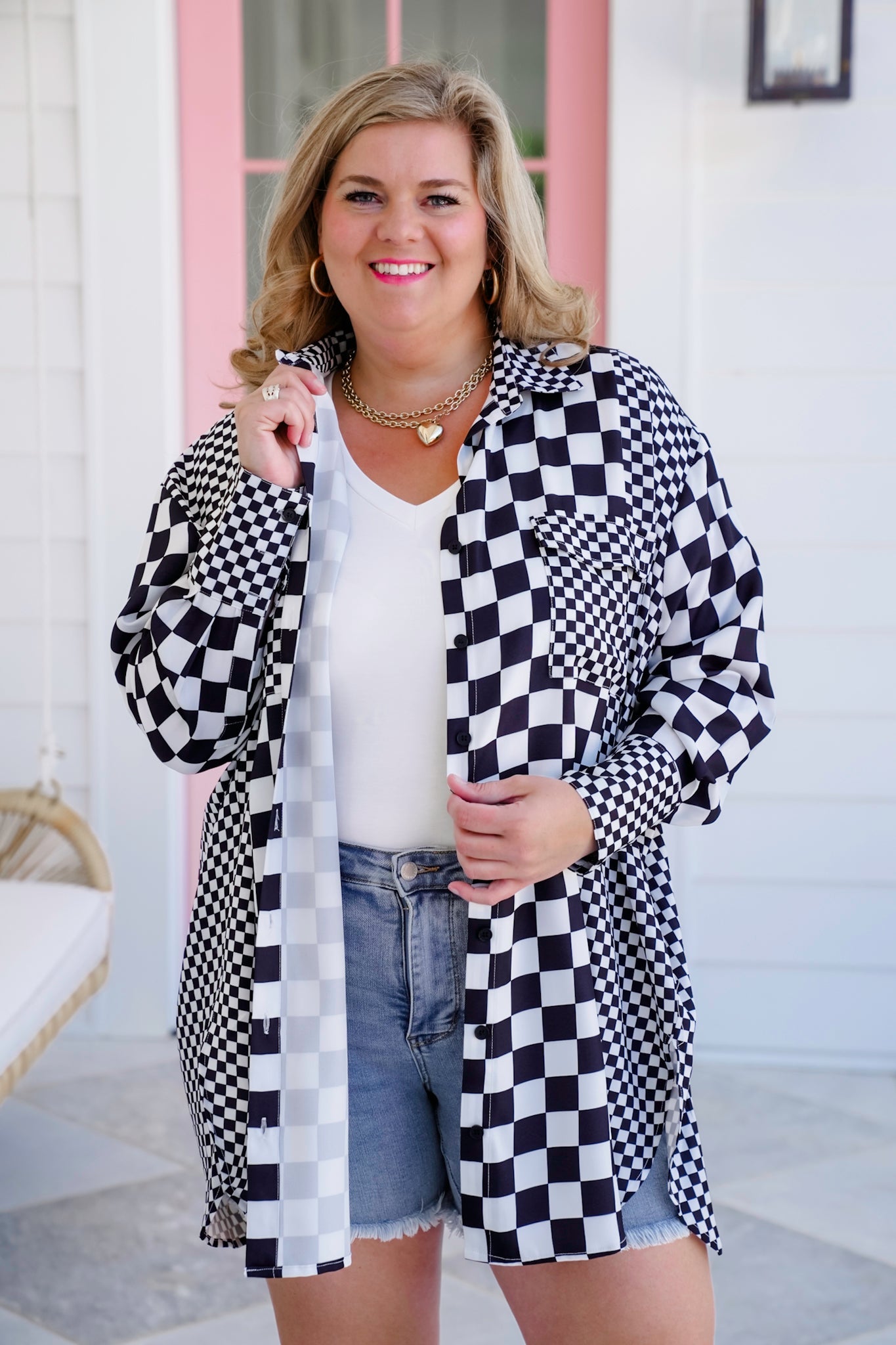 Checkered Long Sleeve Button Down Shirt