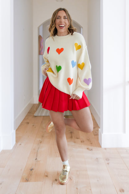 Heart Pattern Long Balloon Sleeve Sweater