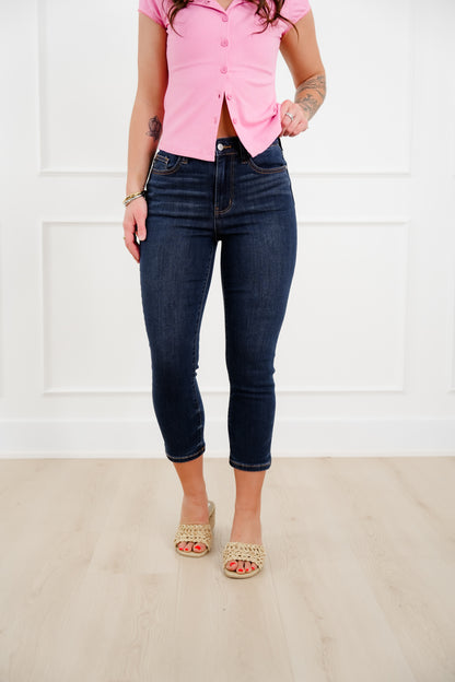 Judy Blue High Rise Dark Wash Cuffed Capri