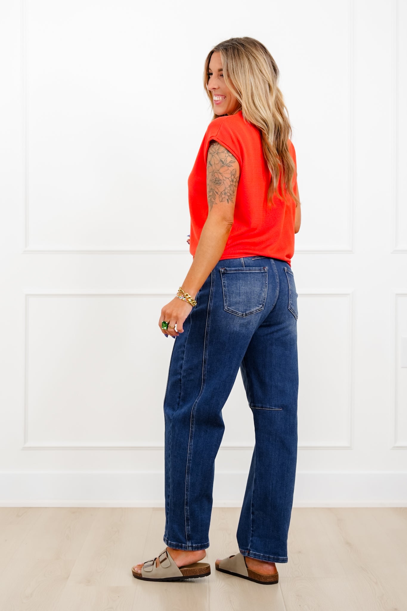 Restock! Risen High Rise Dark Wash Boyfriend Cuffed Barrel Jeans