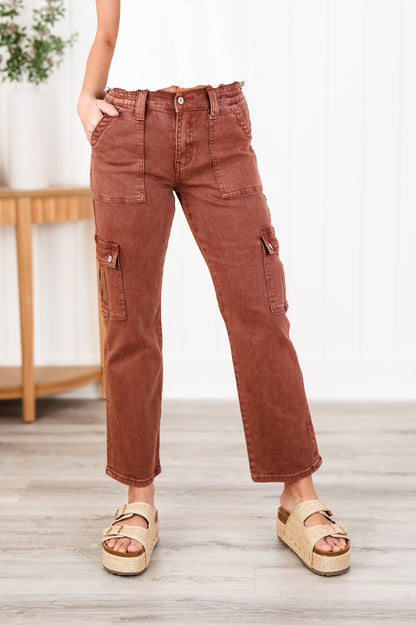 Vervet High Rise Brick Cargo Pocket Straight Leg Jeans