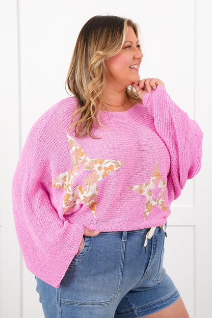 POL Long Dolman Sleeve Cropped Sweater with Floral Star Patch Detail