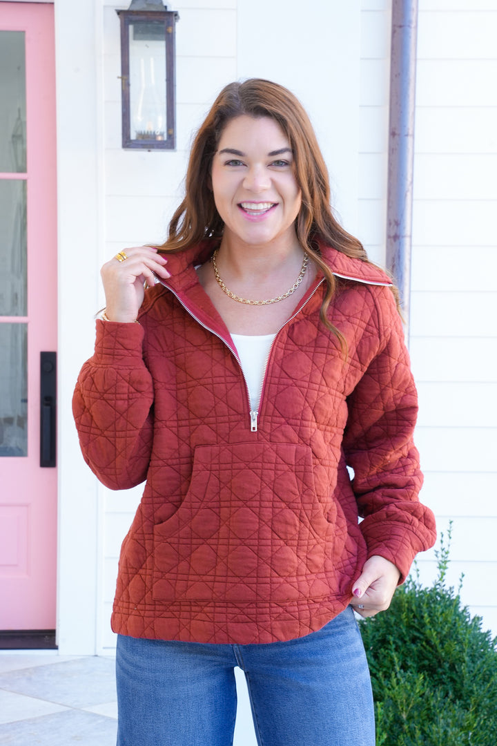 Plus/Reg Long Sleeve Quilted Zip Up Sweatshirt