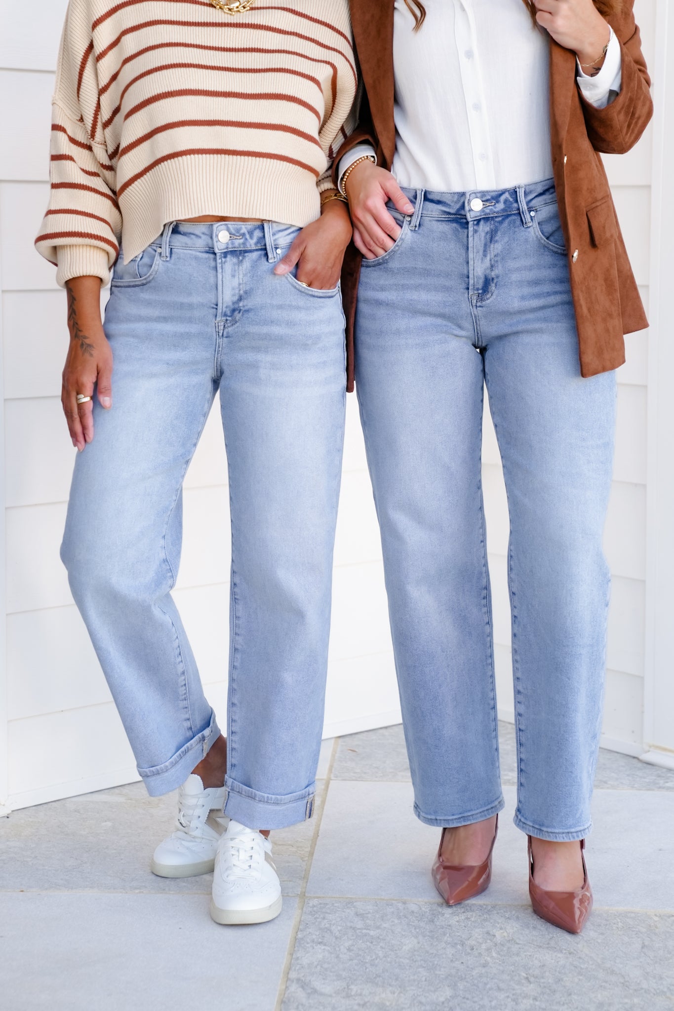 Risen High Rise Light Wash Cuffed Barrel Jeans