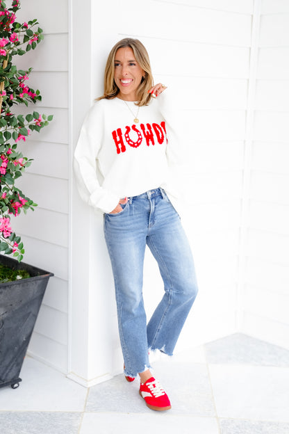 Risen High Rise Medium Wash Crop Straight Leg Jeans with Step Hem
