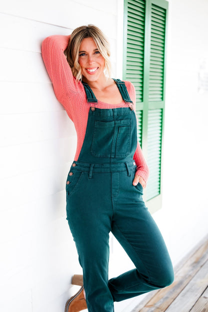 Judy Blue High Rise Teal Double Cuffed Boyfriend Overalls