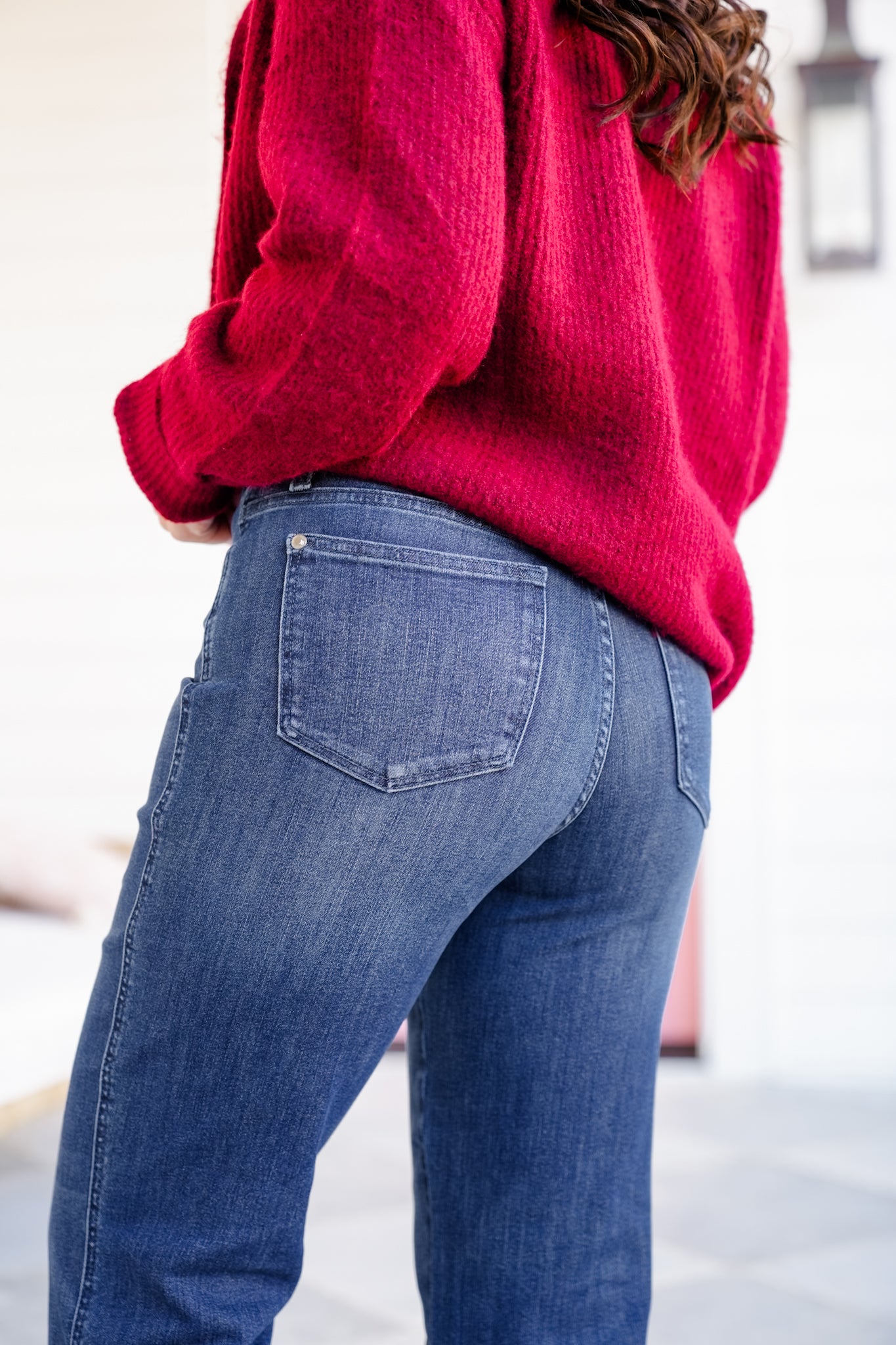 Judy Blue Mid Rise Dark Wash Petite Tummy Control Classic Straight Leg Jeans