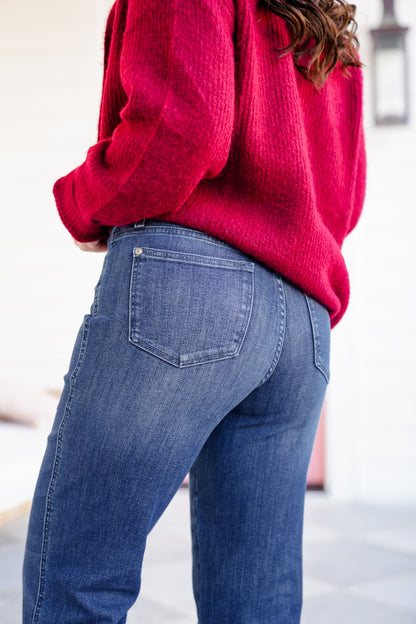 Judy Blue Mid Rise Dark Wash Petite Tummy Control Classic Straight Leg Jeans