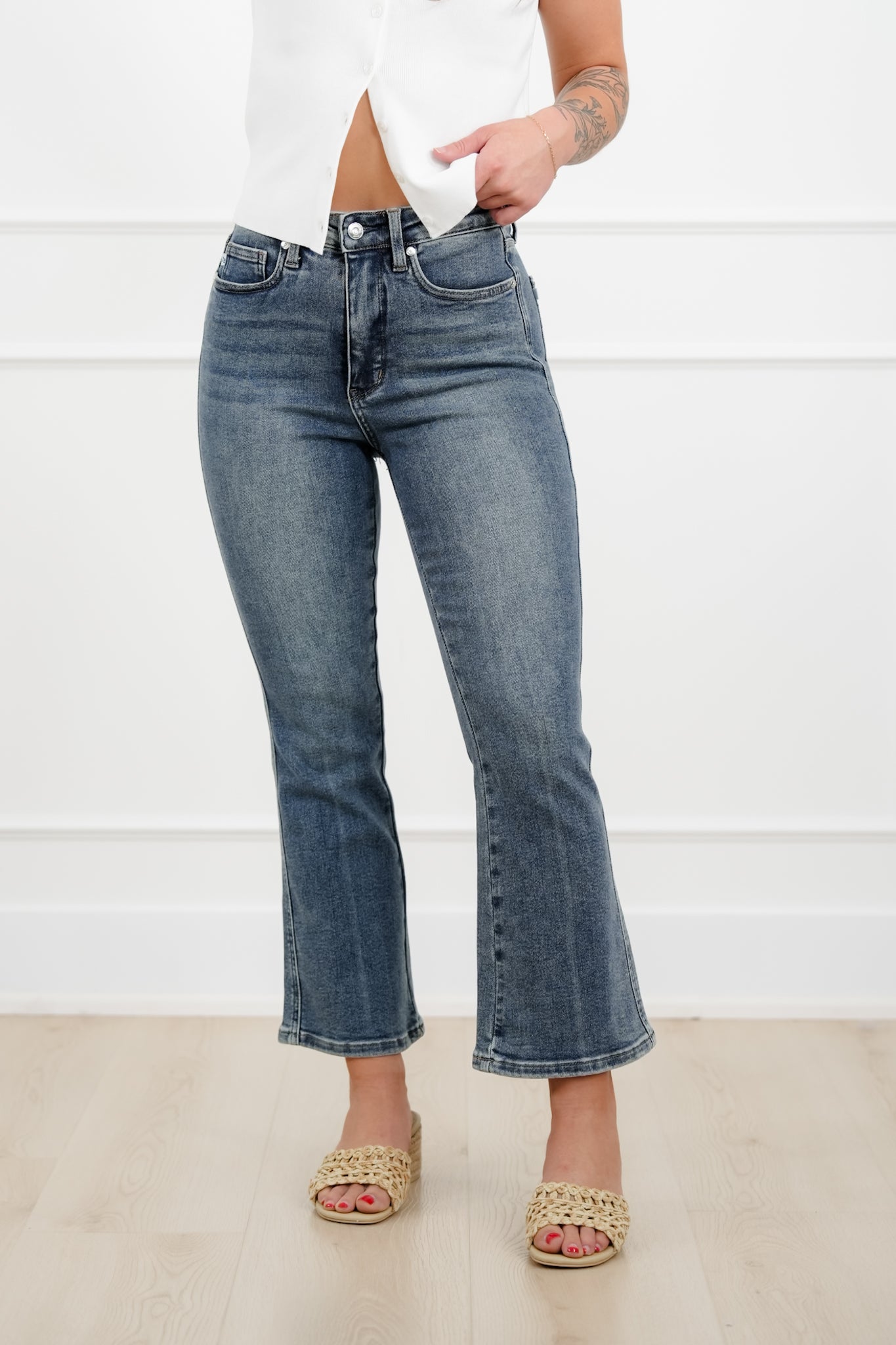 Judy Blue High Rise Medium Wash Tummy Control Kick Flare Jeans