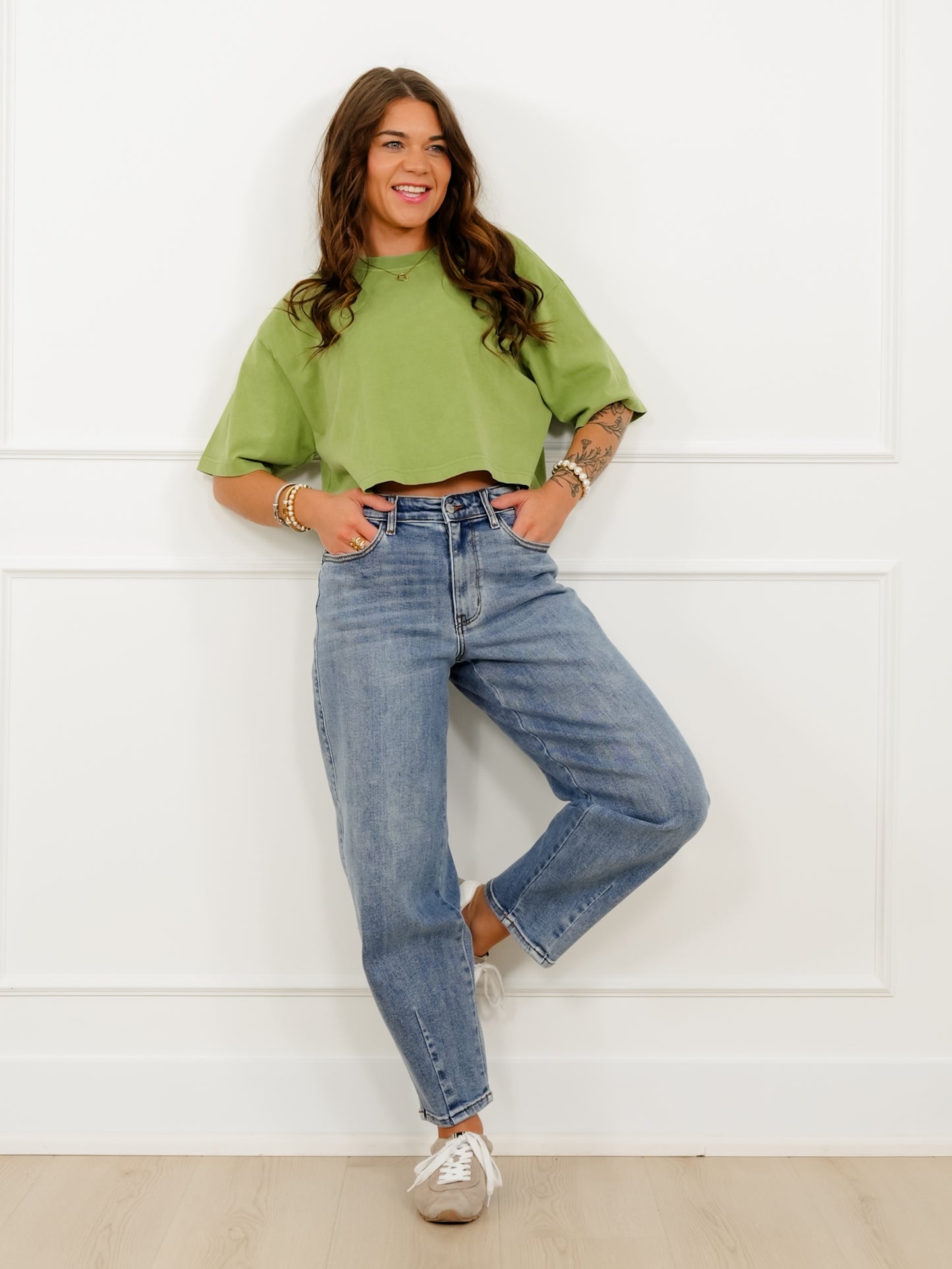 Judy Blue High Rise Medium Wash Barrel Jeans With Front Darts