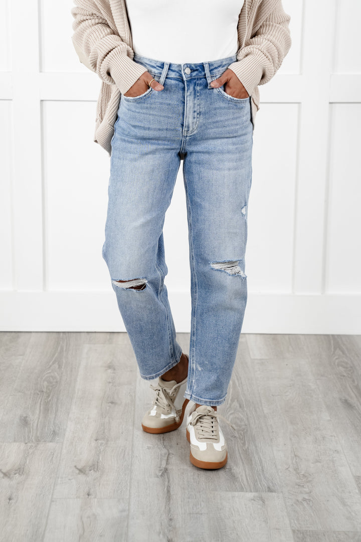 Lovervet High Rise Light Wash Distressed Barrel Jeans