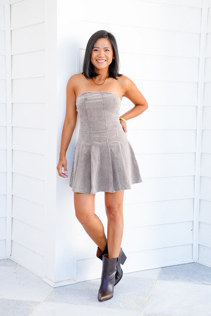 Mineral Wash Strapless Mini Dress