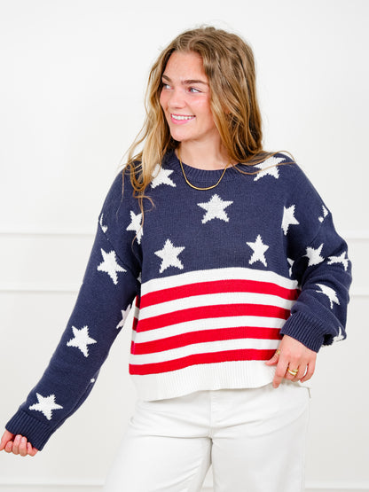 Knit Long Sleeve American Flag Sweater
