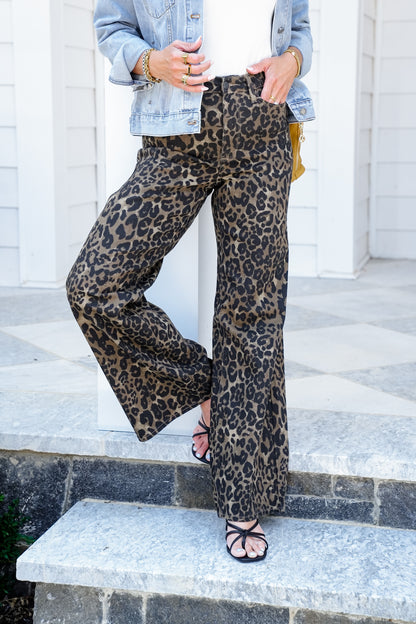 Judy Blue High Rise Leopard Retro Wide Leg Jeans