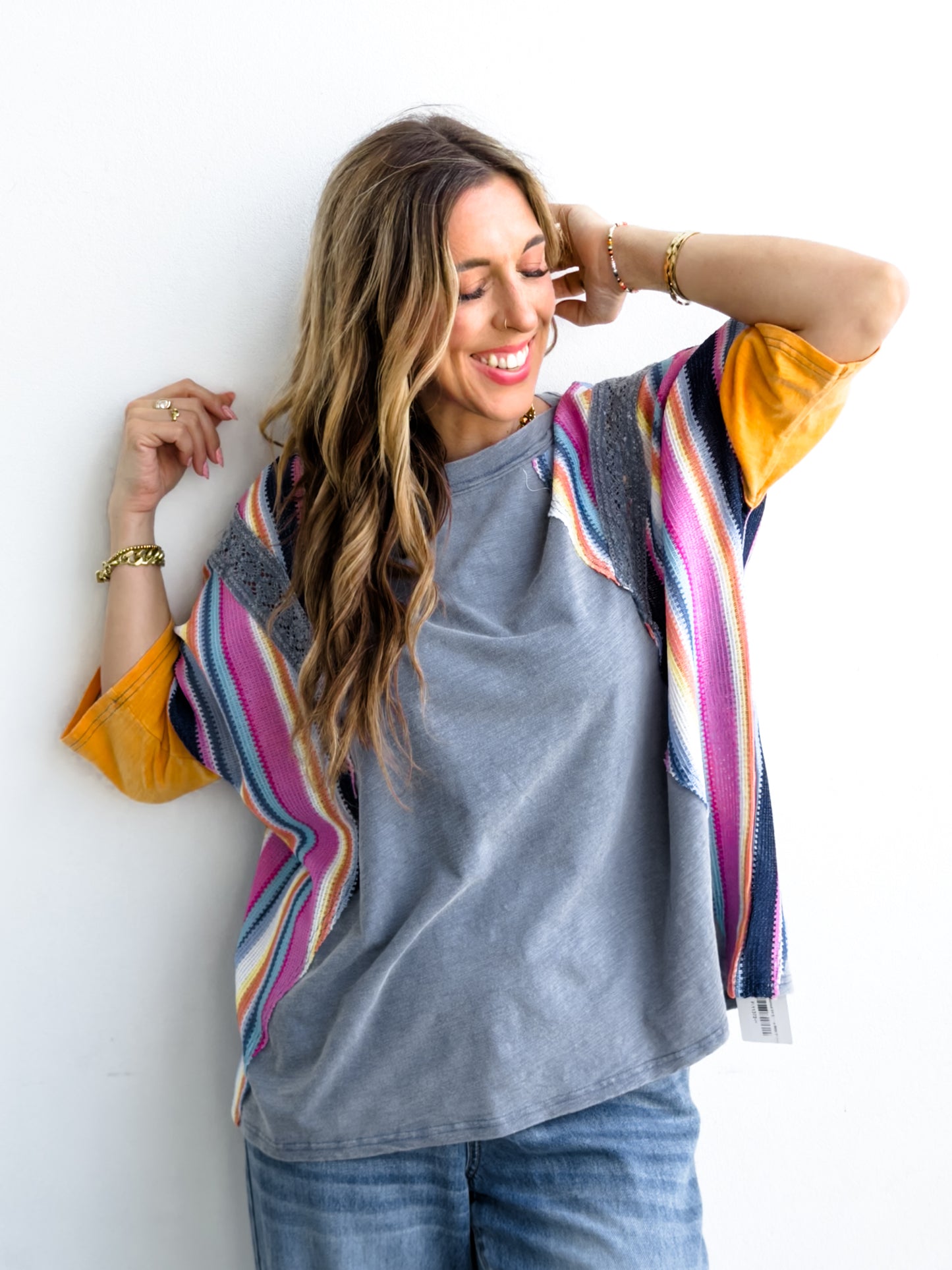 Plus/Reg Washed 3/4 Sleeve with Stripes