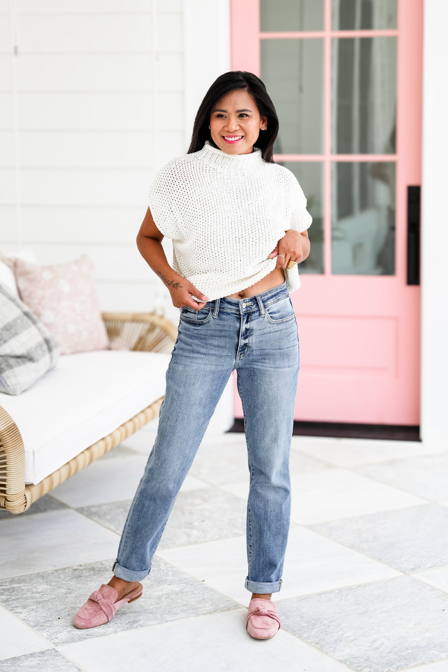 Judy Blue Work From Home Mid Rise Bleach Washed Boyfriends