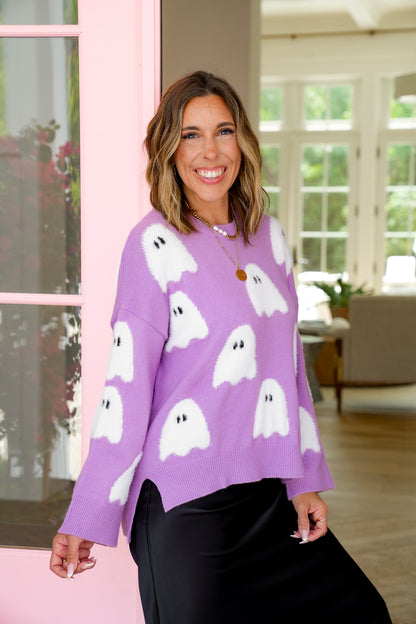 Long Sleeve Crew Neck Halloween Ghost Sweater