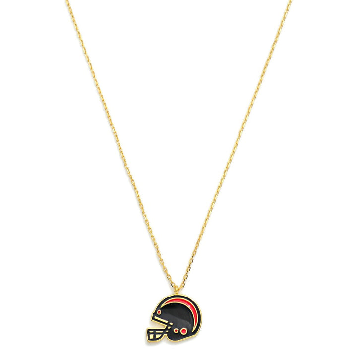 Gold Dipped Chain Link Game Day Necklace Featuring Enamel Football Helmet Pendant
