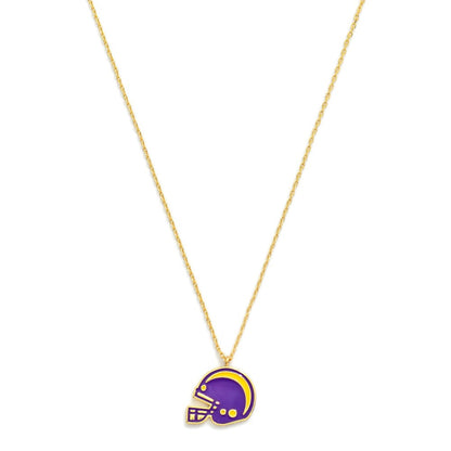 Gold Dipped Chain Link Game Day Necklace Featuring Enamel Football Helmet Pendant