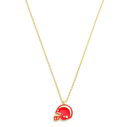Gold Dipped Chain Link Game Day Necklace Featuring Enamel Football Helmet Pendant