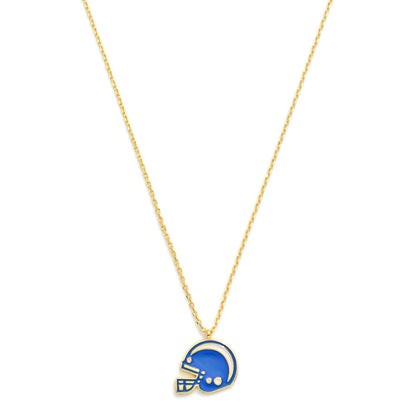 Gold Dipped Chain Link Game Day Necklace Featuring Enamel Football Helmet Pendant