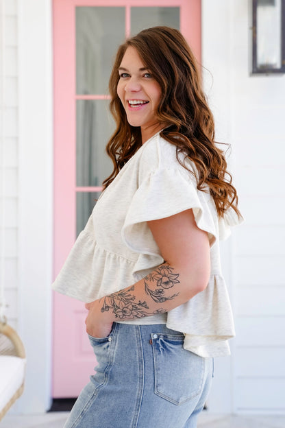 Short Ruffle Sleeve Hooded Cropped Top