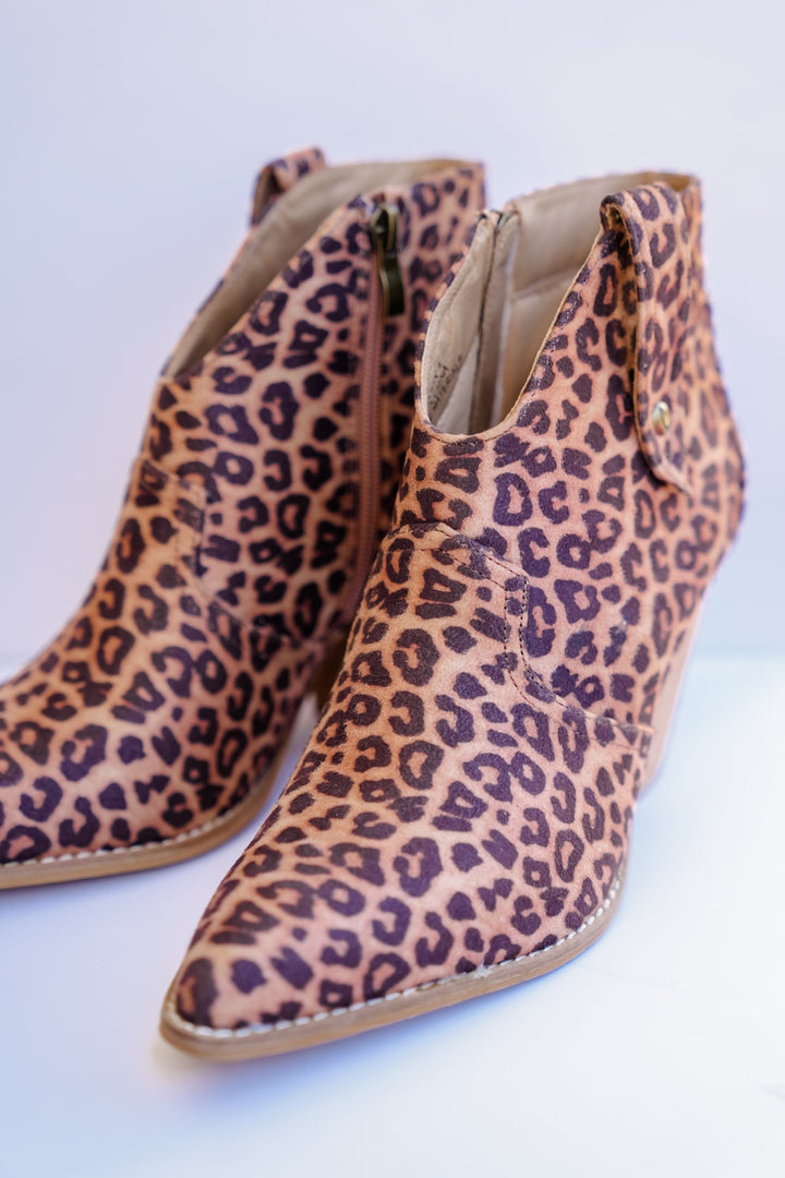 Corky's "Bar Hoppin" Animal Print Western Side Pull Tab Stacked Heel Bootie