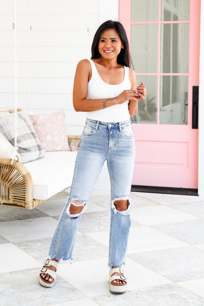Risen The Alexandra (my fave!!) Light Wash High Rise Straight Leg Cropped Jeans