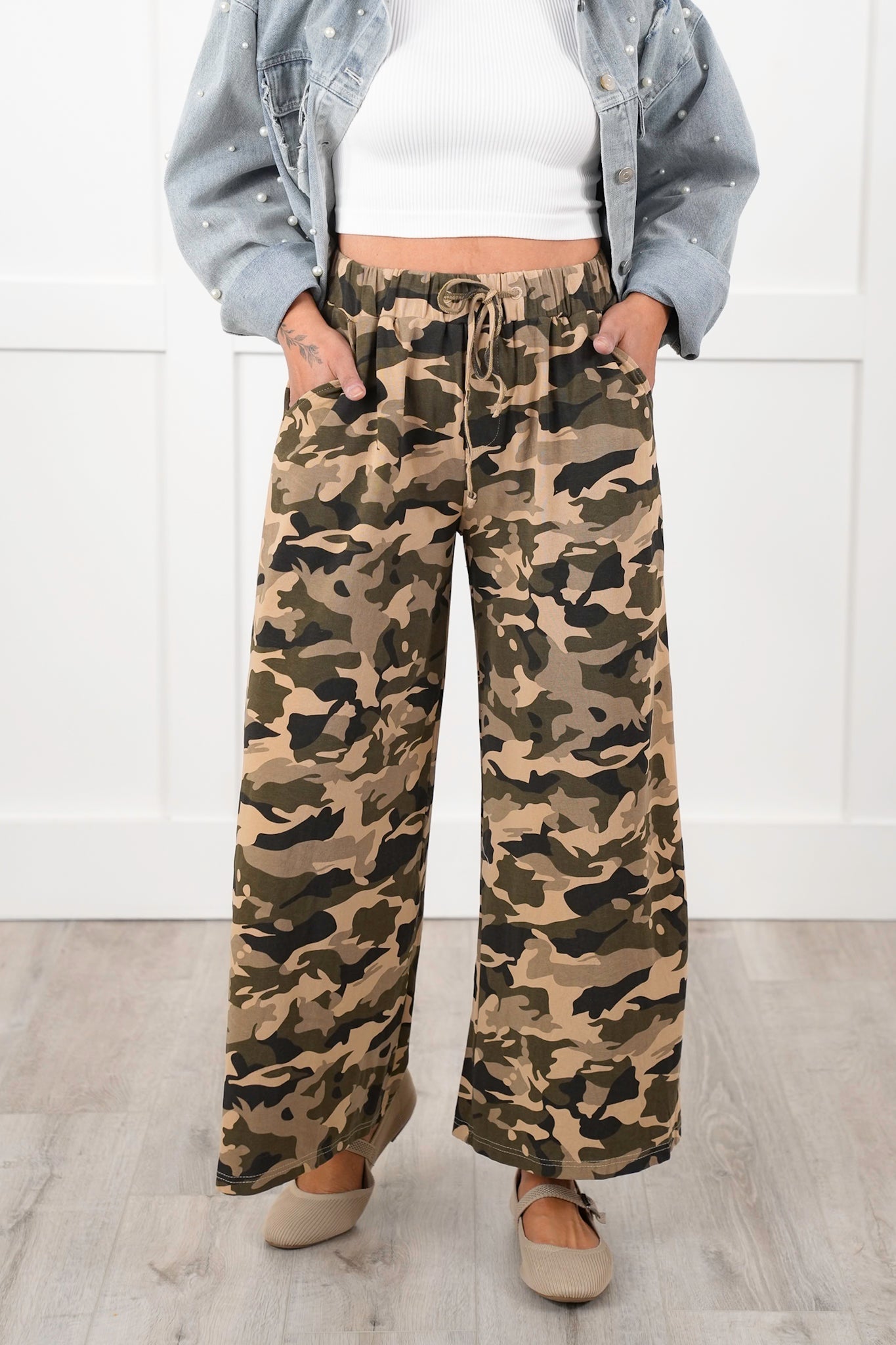 POL Camo Thermal Knit Elastic Waist Pants with Side Pockets